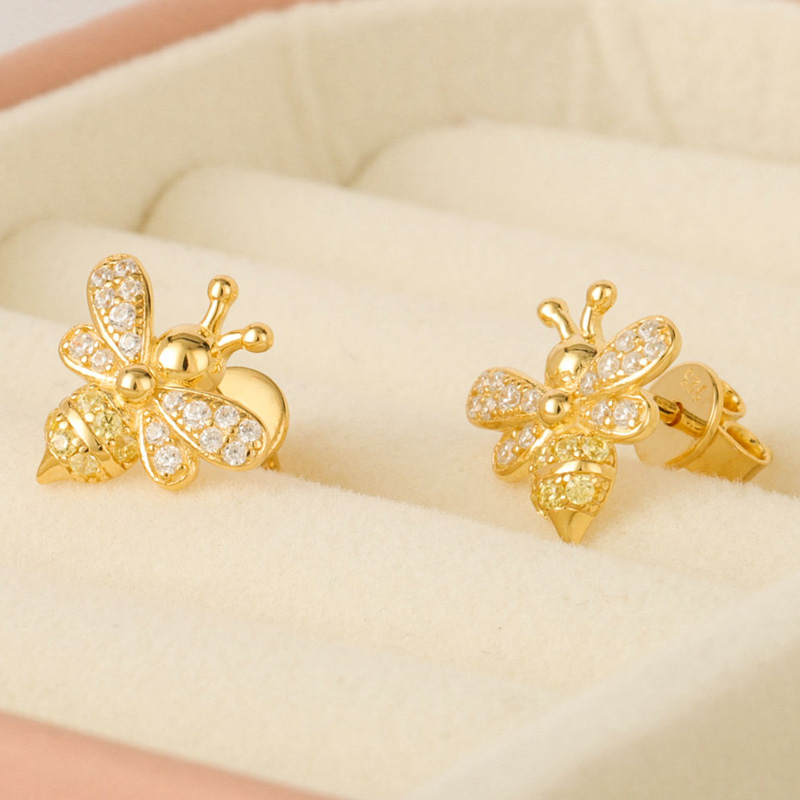 Honey Bee Stud Earrings Gold