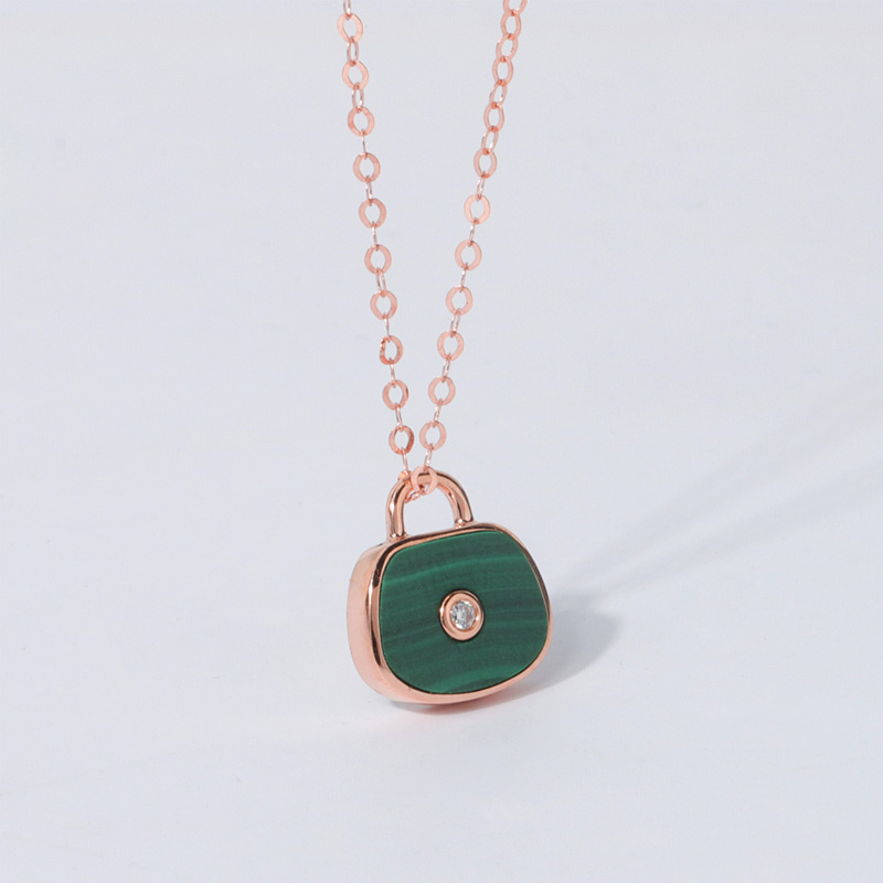 malachite stone necklace 18k rose gold