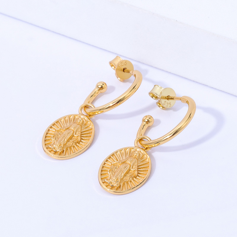 virgin mary hoop earrings gold vermeil