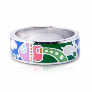 anillo de plata esterlina de esmalte multicolor