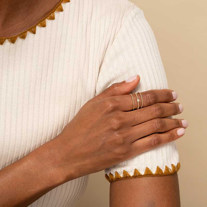 14K Solid Gold Beaded Ring