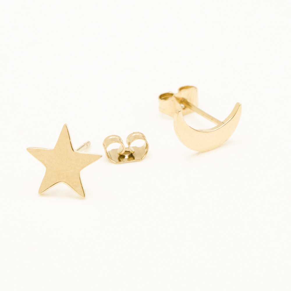 Star And Moon Earrings Studs Gold Plated