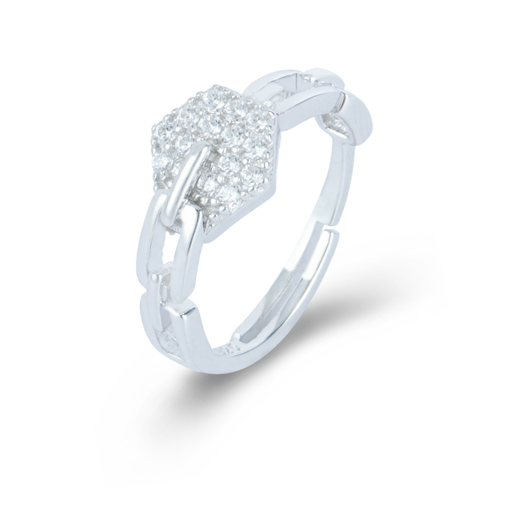 Chain Link Ring Band Pave CZ