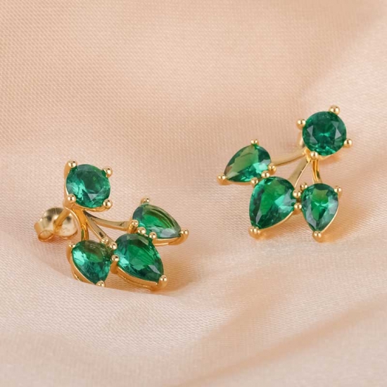 Leaf Green Cubic Zirconia Earrings
