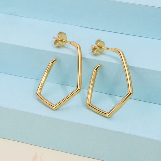 Geometry Large Gold Plated Hoop Earrings Sterling Silver