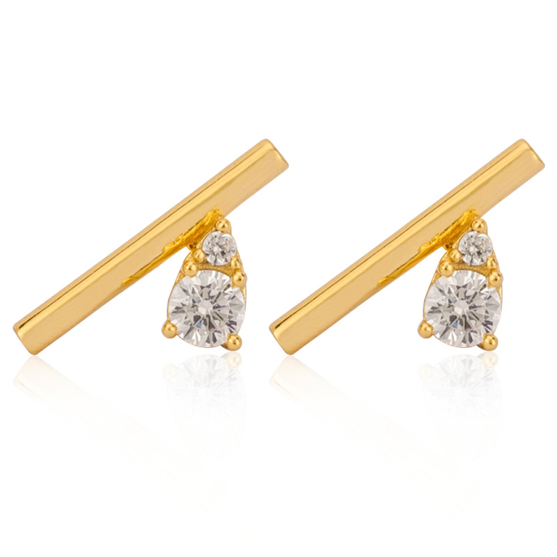 Cubic Zirconia Gold Bar Stud Earrings