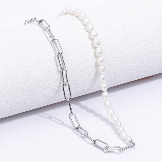 silver paperclip pearl necklace