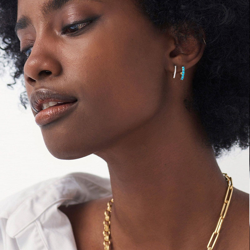 turquoise huggie earrings silver
