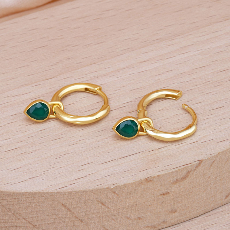 green stone huggie earrings