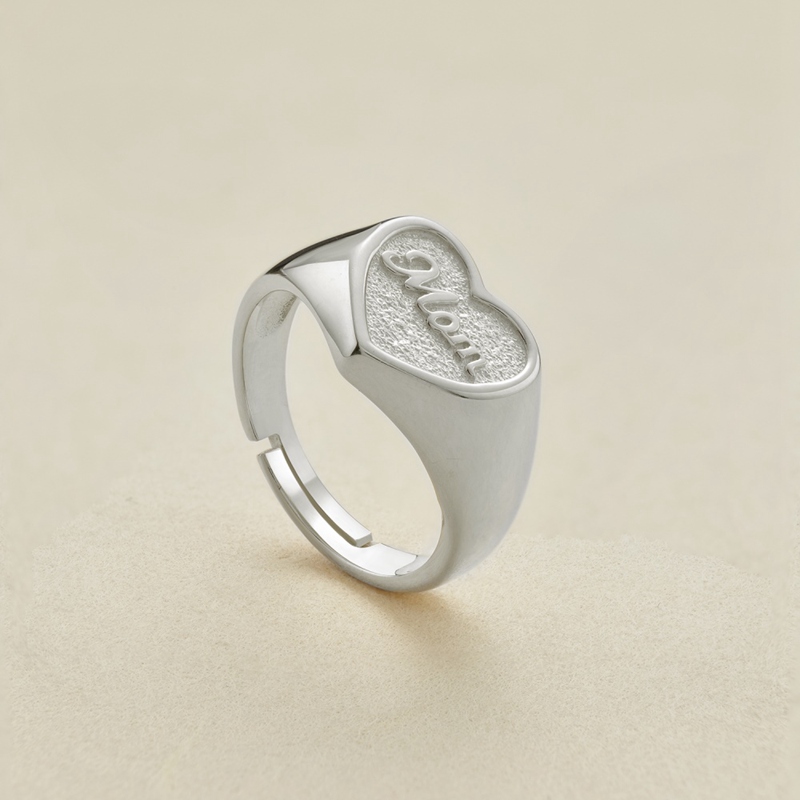 silver heart signet ring